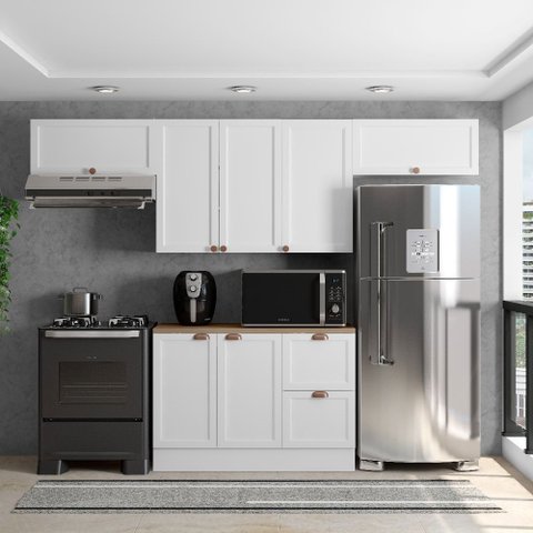 Composição Cozinha Modulada Olivia 4 Peças 7 Portas com Tampo Poliman Móveis