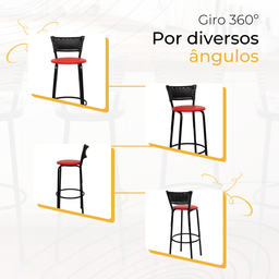 Banqueta para Bancada Banco Alto Junco Preto Balcão Cozinha Gourmet Bar Área de Lazer Piscina - 5
