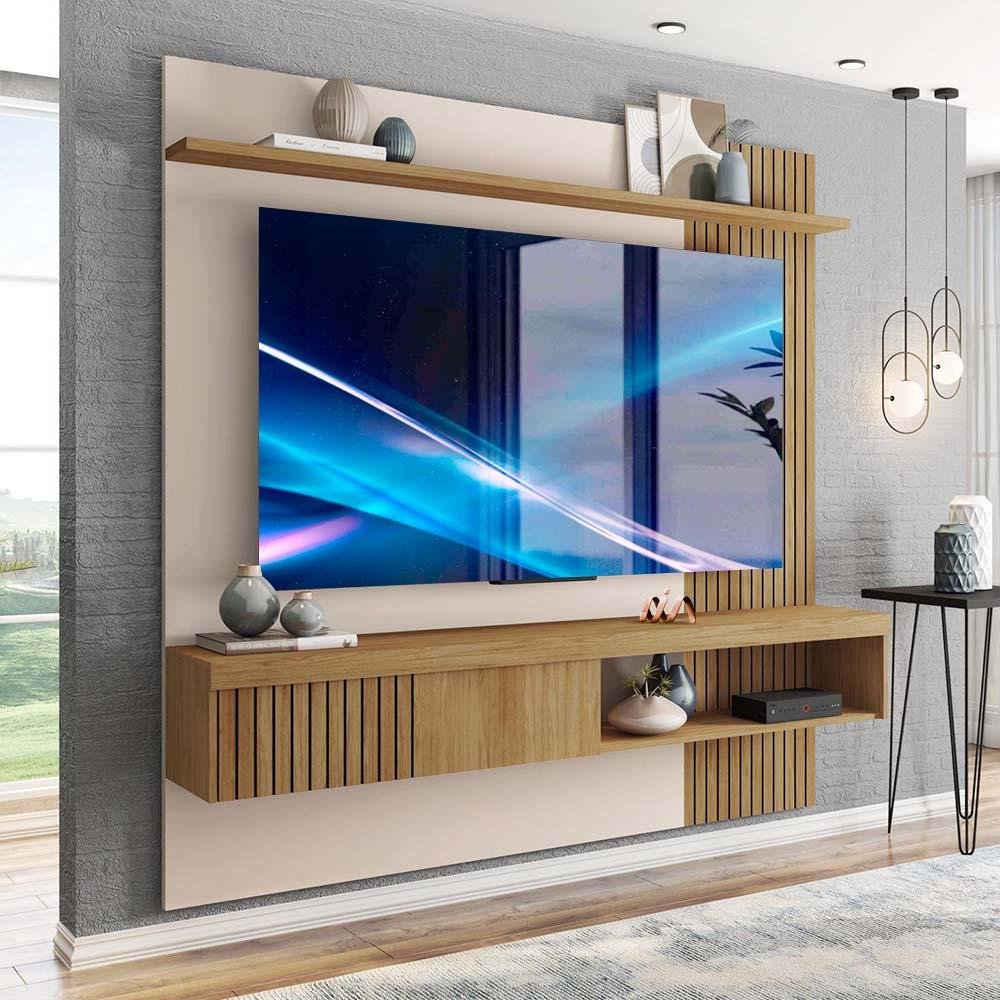 Painel Tv 65 Polegadas 180cm Off White Buriti Jade Caemmum