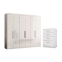 Ver imagem 1 de Conjunto de Guarda Roupa e Cômoda Ayla 6 Portas MDP 241cm Branco Demóbile