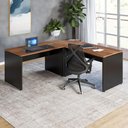 Ver imagem 1 de Mesa L Escritório 190cm X 70cm Pés Painel F5 Office Cor:nogal com Preto