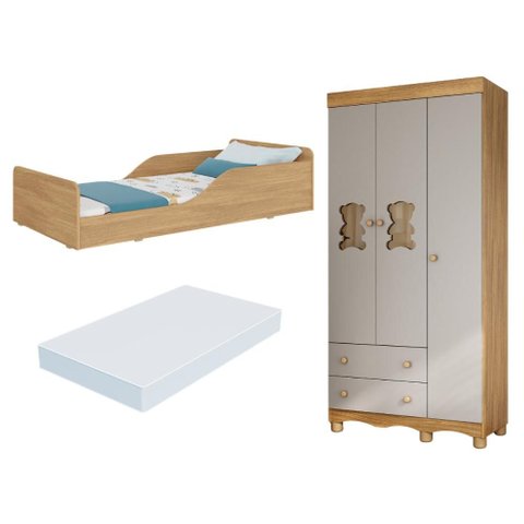 Jogo de Quarto Infantil Minicama com Colchão Incluso e Guarda-Roupa Ternura Multimóveis MP4825