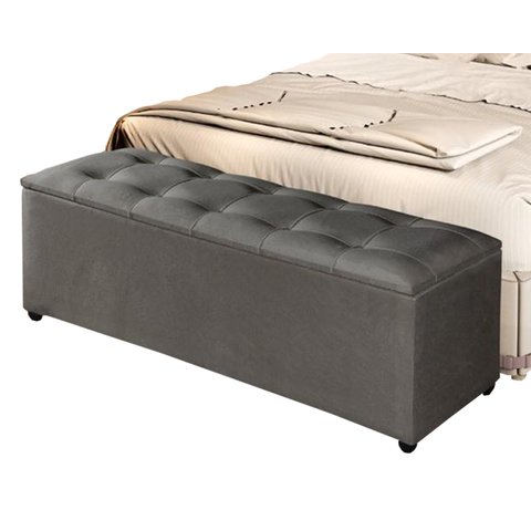 Recamier Baú Milão 1,50m Decorativo Premium para Cama Casal Estilo Closet Estofado Cor Cinza