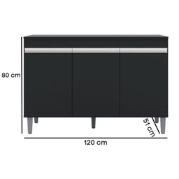 Balcão de Cozinha Manu 120cm S/ Tampo Cor Preto - AJL Móveis - 2