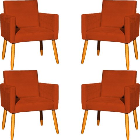 Kit 4 Poltrona para Sala Recepção Consultório Cadeira Nina Suede Cores Pés Palito