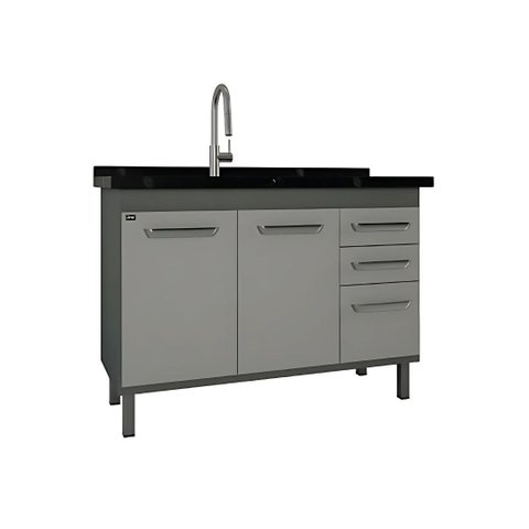 Gabinete de Cozinha 2 Portas Balcão 100% Mdf 114 Cm Armário:cinza Cobalto