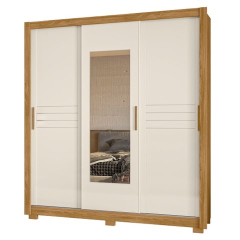 Guarda Roupa Casal 3 Portas de Correr e Espelho 202cm Toronto M07 Freijó/off White - Mpozenato