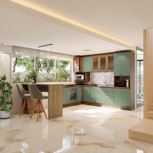 Cozinha de Canto Modulada Celeste Kappesberg 100% Mdf Nogueira/verde