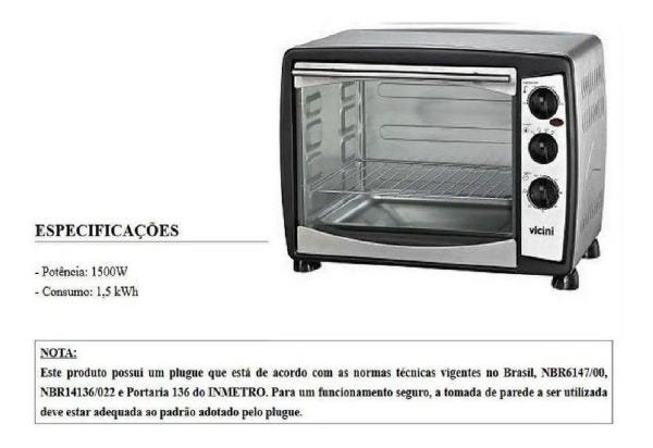 Forninho Elétrico 38 Litros Inox Grelha, Assa Vicini 220v - 3