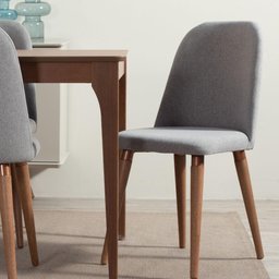 Conjunto com 4 Cadeiras de Madeira Maciça Estofada New Drop - Natural C/ Linho Cinza - Cobre - 5