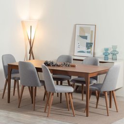 Conjunto com 4 Cadeiras de Madeira Maciça Estofada New Drop - Natural C/ Linho Cinza - Cobre - 4
