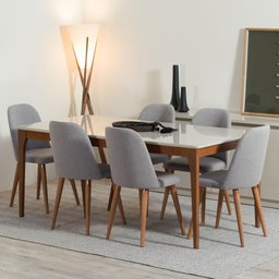 Conjunto com 4 Cadeiras de Madeira Maciça Estofada New Drop - Natural C/ Linho Cinza - Cobre - 3