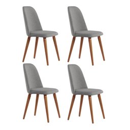Conjunto com 4 Cadeiras de Madeira Maciça Estofada New Drop - Natural C/ Linho Cinza - Cobre - 1