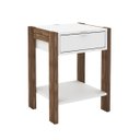 Ver imagem 4 de Mesa de Cabeceira Quarto com 1 Gaveta Prateleira e Tomada: Branco com Nogal
