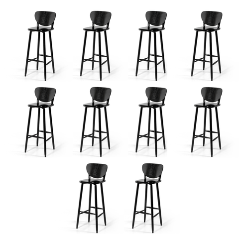 Conjunto 10 Banquetas Altas Bistrô de Madeira Lisboa:preta