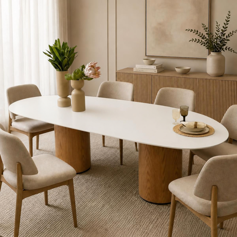 Mesa Jantar Orgânica Aylin 230x120cm Laca Branco- Duo Cone Freijó