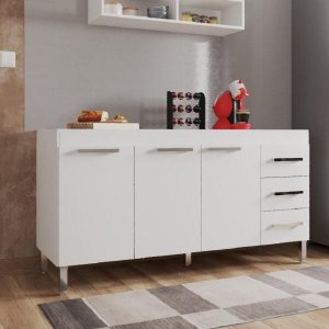 Balcão De Cozinha 3 Gavetas Branco Dinamarca Brienza