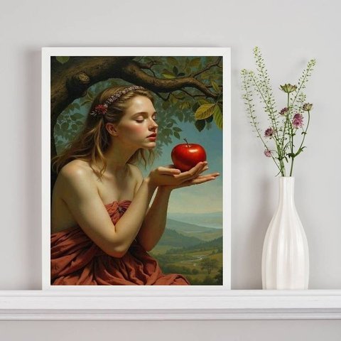 Quadro Decorativo Eva e a Maçã - Fruto Proibido 24x18cm:moldura Branca