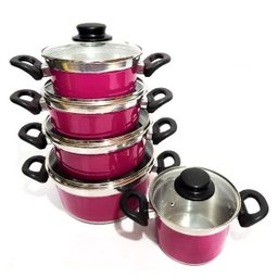 Jogo de Panela Alumínio Reforçado Rosa 5 Pçs Tampa de Vidro - 1