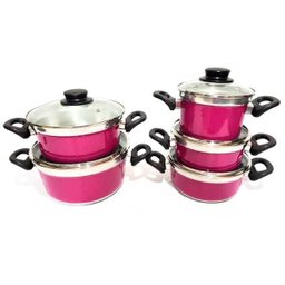 Jogo de Panela Alumínio Reforçado Rosa 5 Pçs Tampa de Vidro - 2