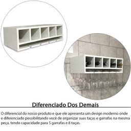 Nicho Suporte Garrafeiro Adega Garrafa Vinho E Taças De Parede Em MDF - 3