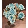 Buquê Rosa Envelhecida Creme e Rosa Galho C/9 Flores Artificial Arranjo Luxo Casamento Igual - Azul - 3