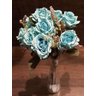 Buquê Rosa Envelhecida Creme e Rosa Galho C/9 Flores Artificial Arranjo Luxo Casamento Igual - Azul - 2