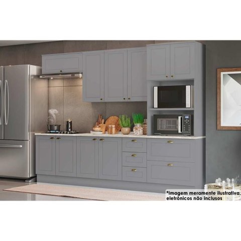 Kit Cozinha Modulada 7 Peças Americana (2aéreos+2balcões+1paneleiro+2complemento) Cz145 Cinza -