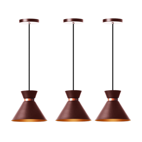 Kit 3 Pendentes Dubai 17cm Para Mesa Balcão Gourmet: Marrom com cobre