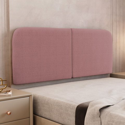 Cabeceira Painel Orgânico Cama Box Casal Padrão Aira 140cm Dobrável Bouclé Rosa Escuro - Desk Design