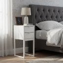 Ver imagem 1 de Mesa Cabeceira 25cm com 2 Gavetas MDF Metalon Prata Design Moderno Enviada Montada