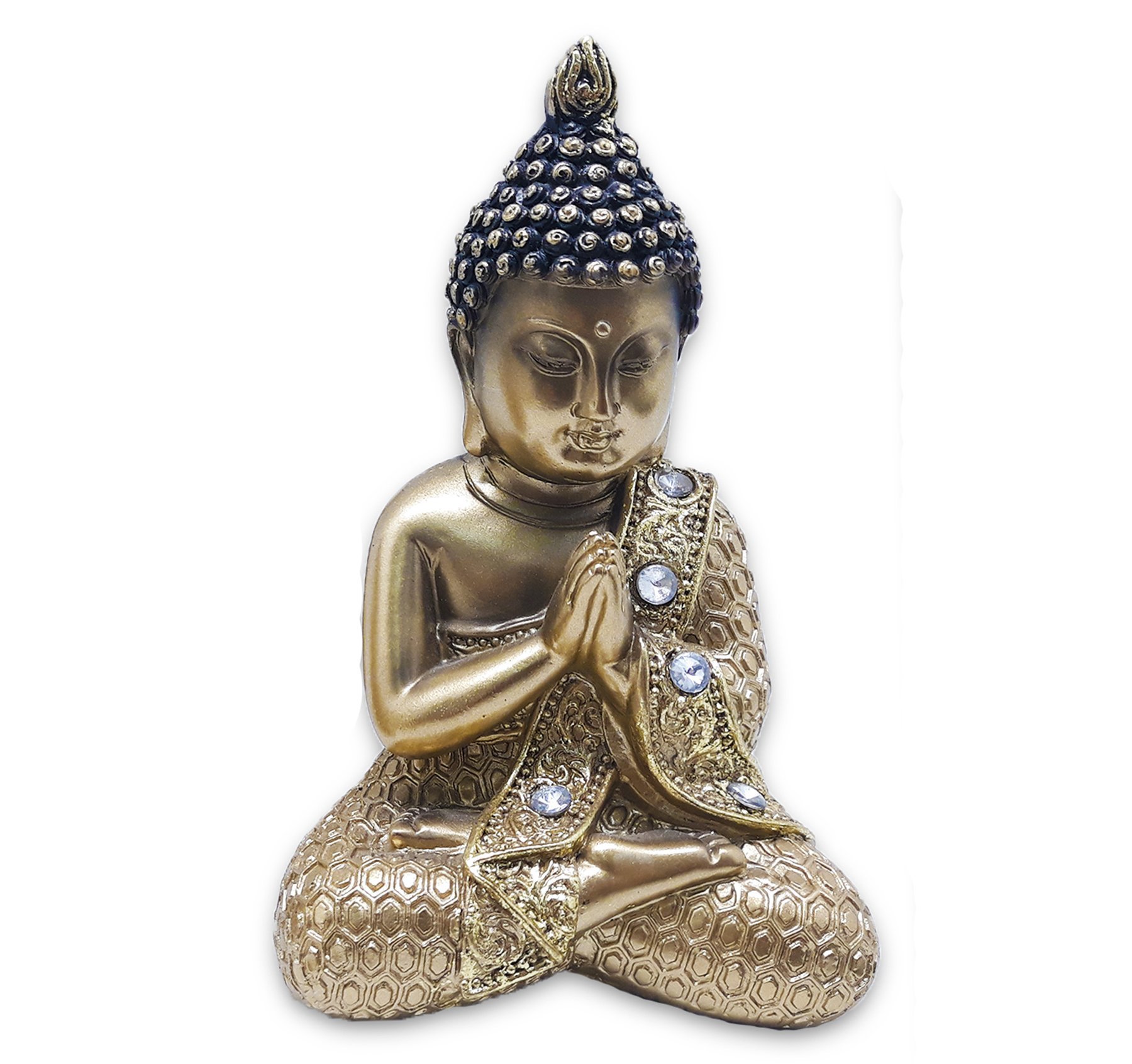 Buda Tibetano da Sabedoria Meditação Gold Com Strass 15cm