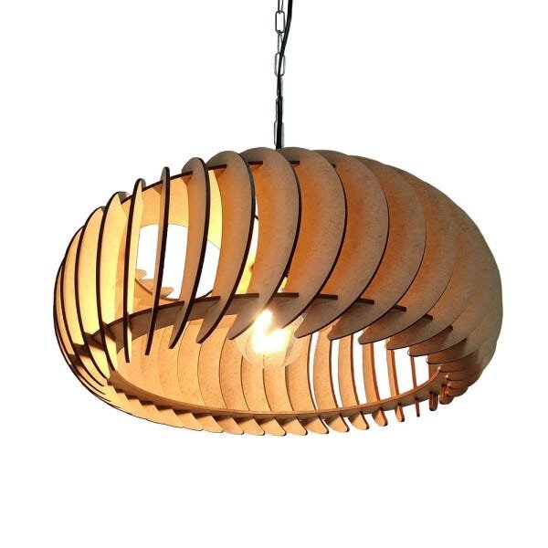 Lustre Luminária Pendente de Madeira MDF Mod. Sophia Gd Inclinado