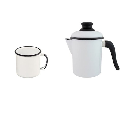Leiteira e Caneca Qualidade em Agata- 900 Ml - Branca - Ewel Mae Agata