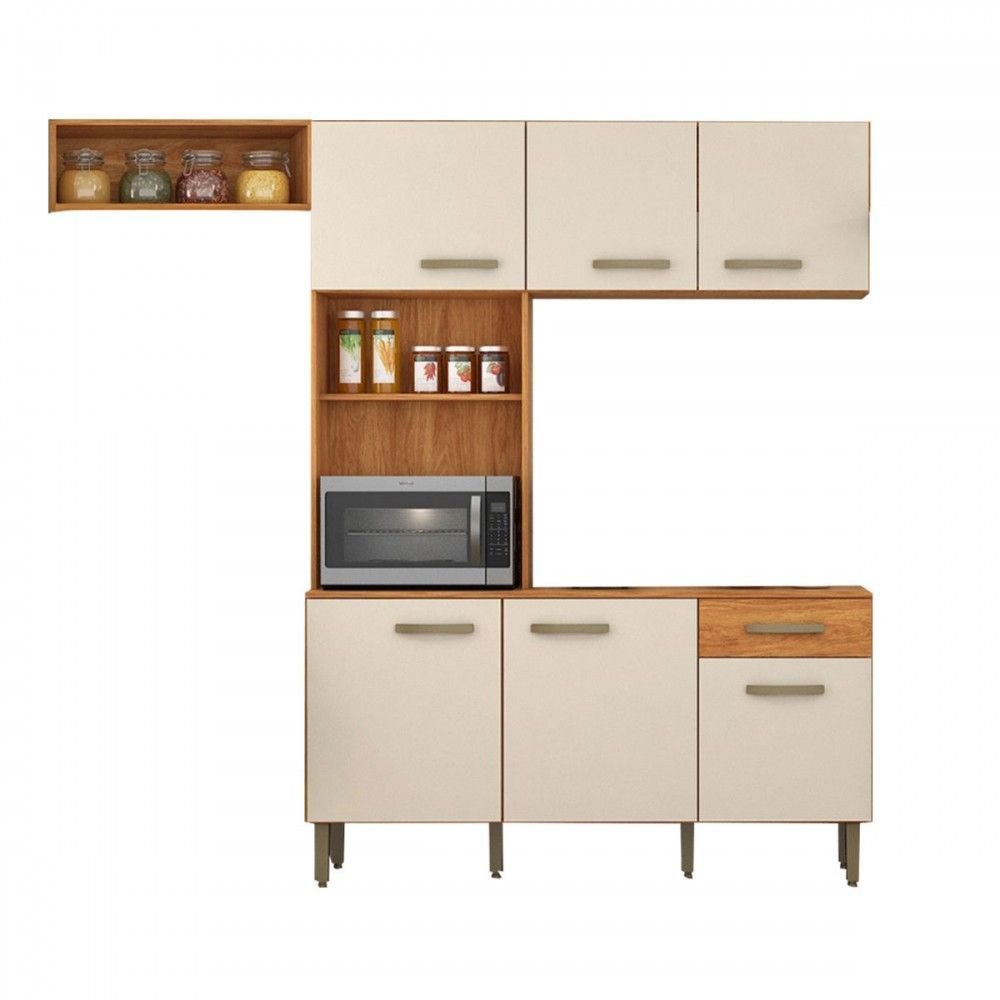 Cozinha Compacta Nina 6 Portas 1 Gaveta Cinamomo/off White