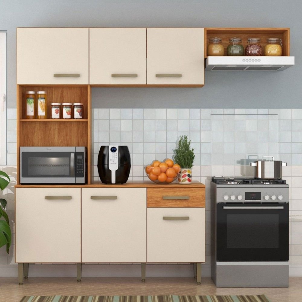 Cozinha Compacta Nina 6 Portas 1 Gaveta Cinamomo/off White
