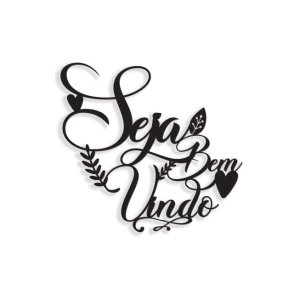 Seja Bem Vindo 33x31cm Lettering Aplique em Madeira MDF Parede