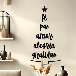 Árvore de Natal em Palavras - Quadro em Madeira Mdf - Apliques de Parede Decoração Lettering