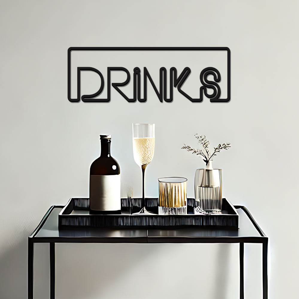 Drinks Lettering 43x10cm - Quadro em Madeira Mdf - Apliques de Parede - Decoração para Quarto e Casa