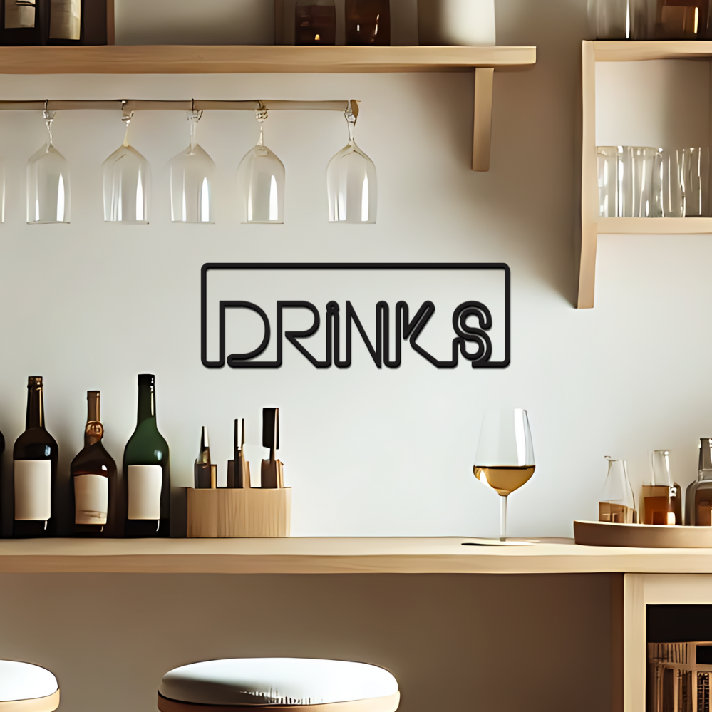 Drinks Lettering 43x10cm - Quadro em Madeira Mdf - Apliques de Parede - Decoração para Quarto e Casa - 2