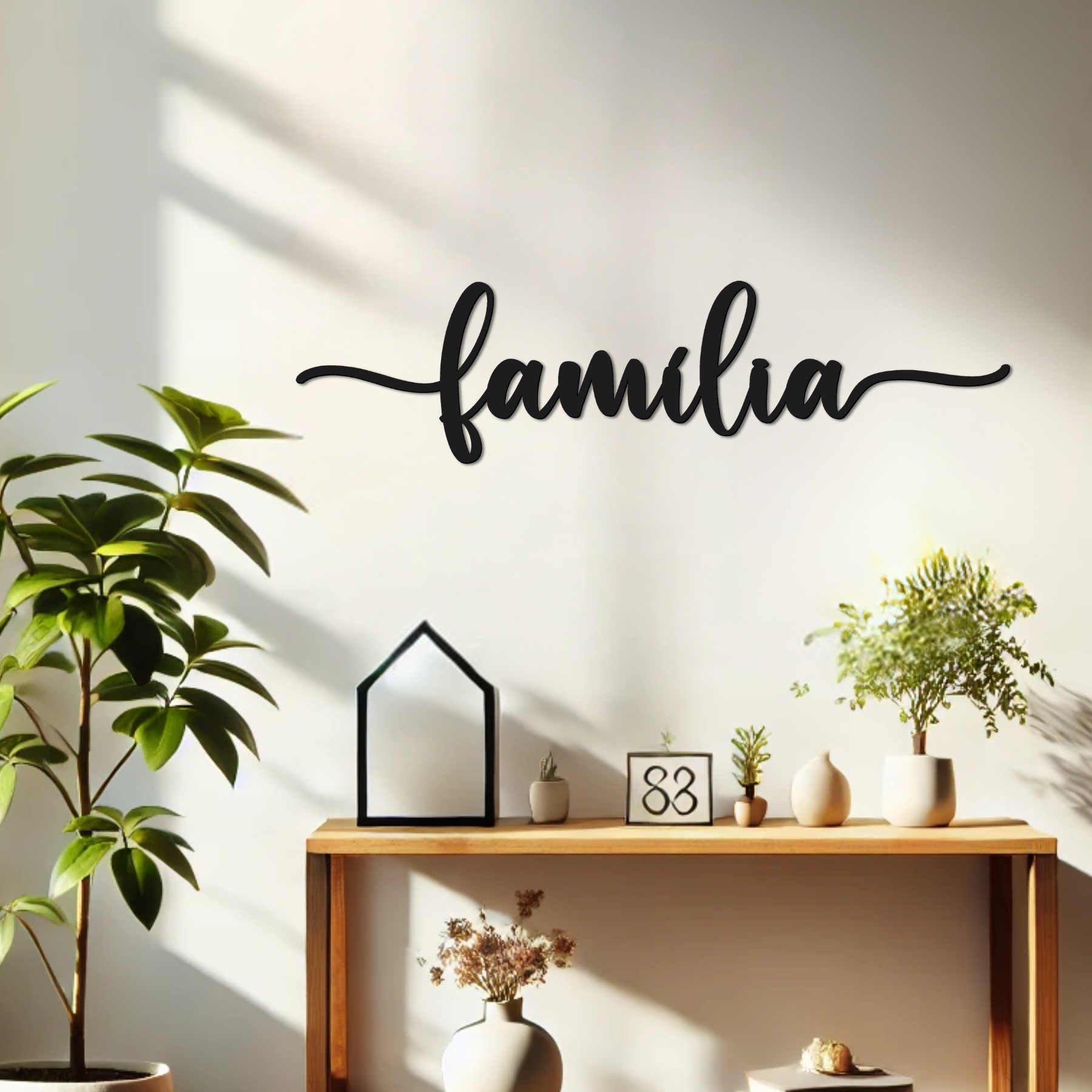 Família Lettering 43x11cm Quadro em Madeira Mdf - Apliques de Parede - Decoração para Quarto e Casa