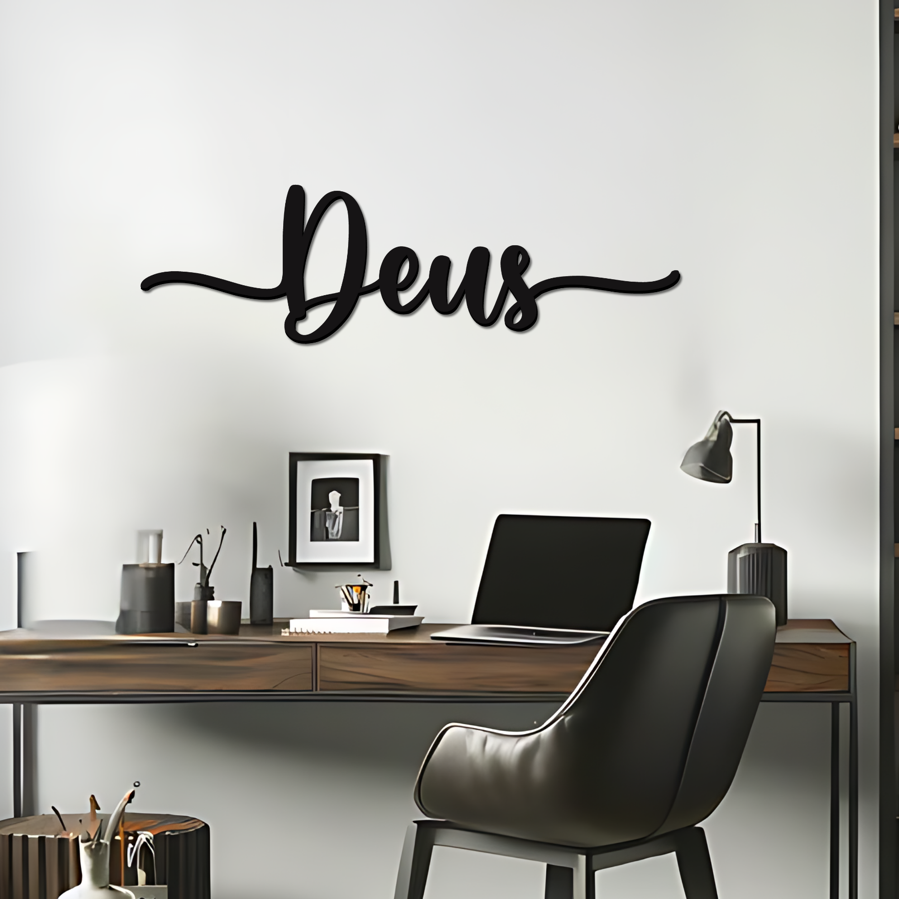 Deus Lettering  43x13cm - Quadro em madeira MDF - Apliques de Parede - Decoração para Quarto e Casa - 3