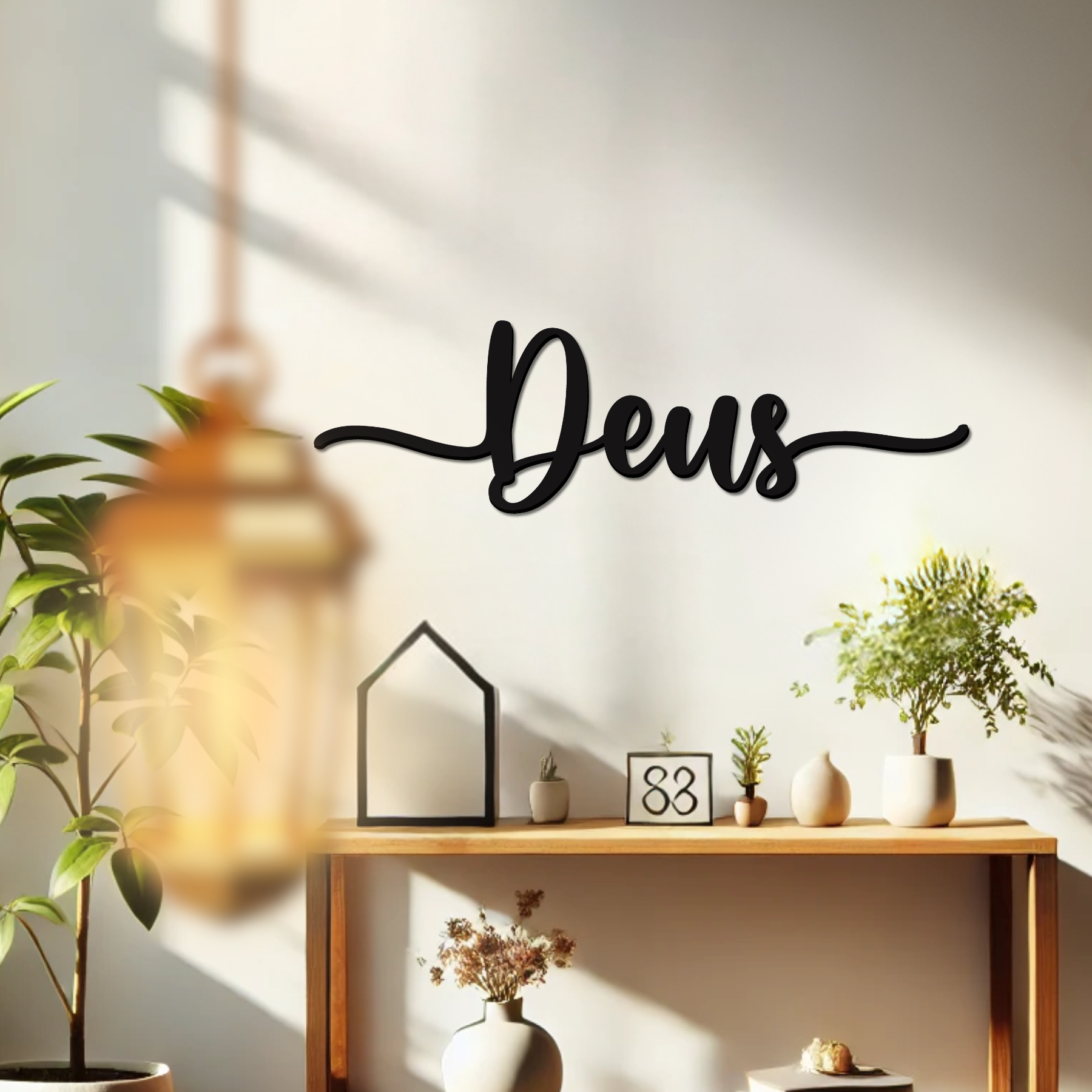 Deus Lettering  43x13cm - Quadro em madeira MDF - Apliques de Parede - Decoração para Quarto e Casa