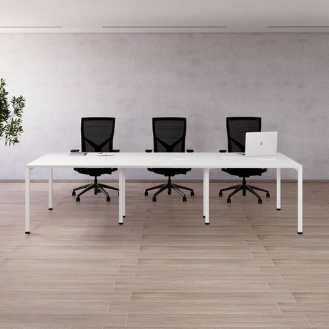 Estação de Trabalho 3 Lugares 300x120cm Industrial Branco Yescasa