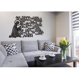 Ave Maria Oração GG 88x54cm LETTERING em Madeira Mdf Aplique de Parede - 2