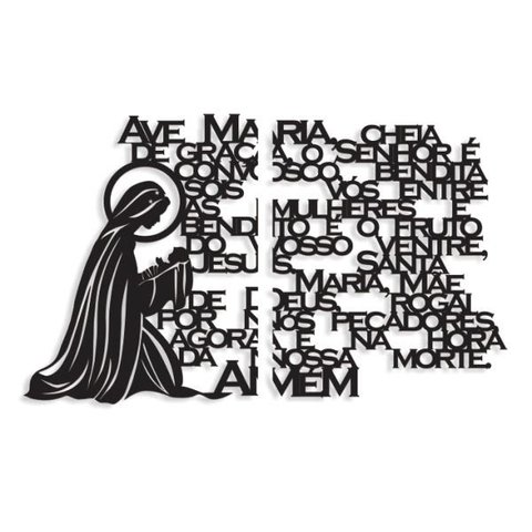 Ave Maria Oração GG 88x54cm LETTERING em Madeira Mdf Aplique de Parede