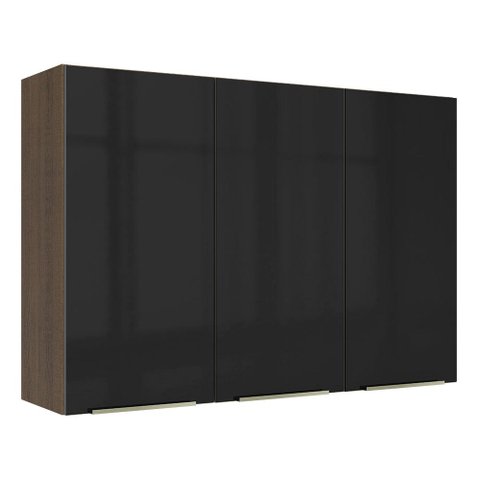 Armário Aéreo Madesa Lux 120 cm 3 Portas Rustic/Preto