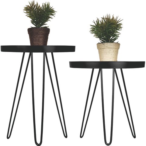 Conjunto Mesa Lateral Preta em Ferro com Tampo em Vidro