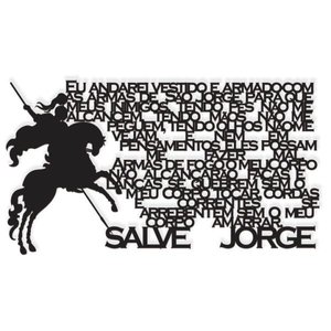 São Jorge Oração GG 96x53cm LETTERING em Madeira Mdf Aplique de Parede