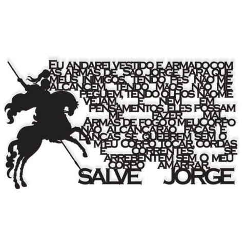 São Jorge Oração GG 96x53cm LETTERING em Madeira Mdf Aplique de Parede